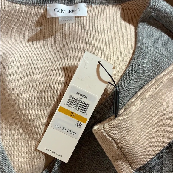 Calvin Klein Gray Open Front Long Knit Cardigan w/Contrast Color - Picture 2 of 10